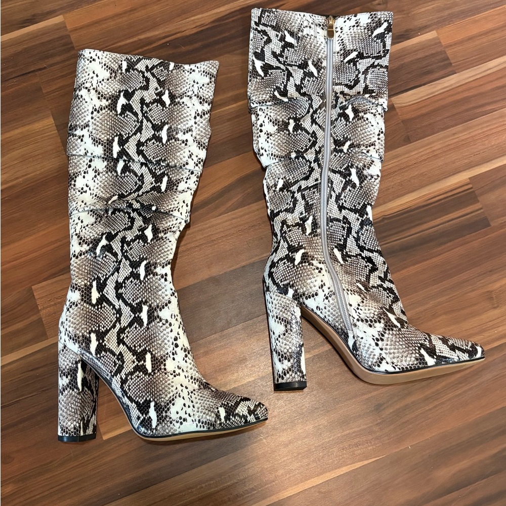 Snakeskin Patterned Knee-High Boots